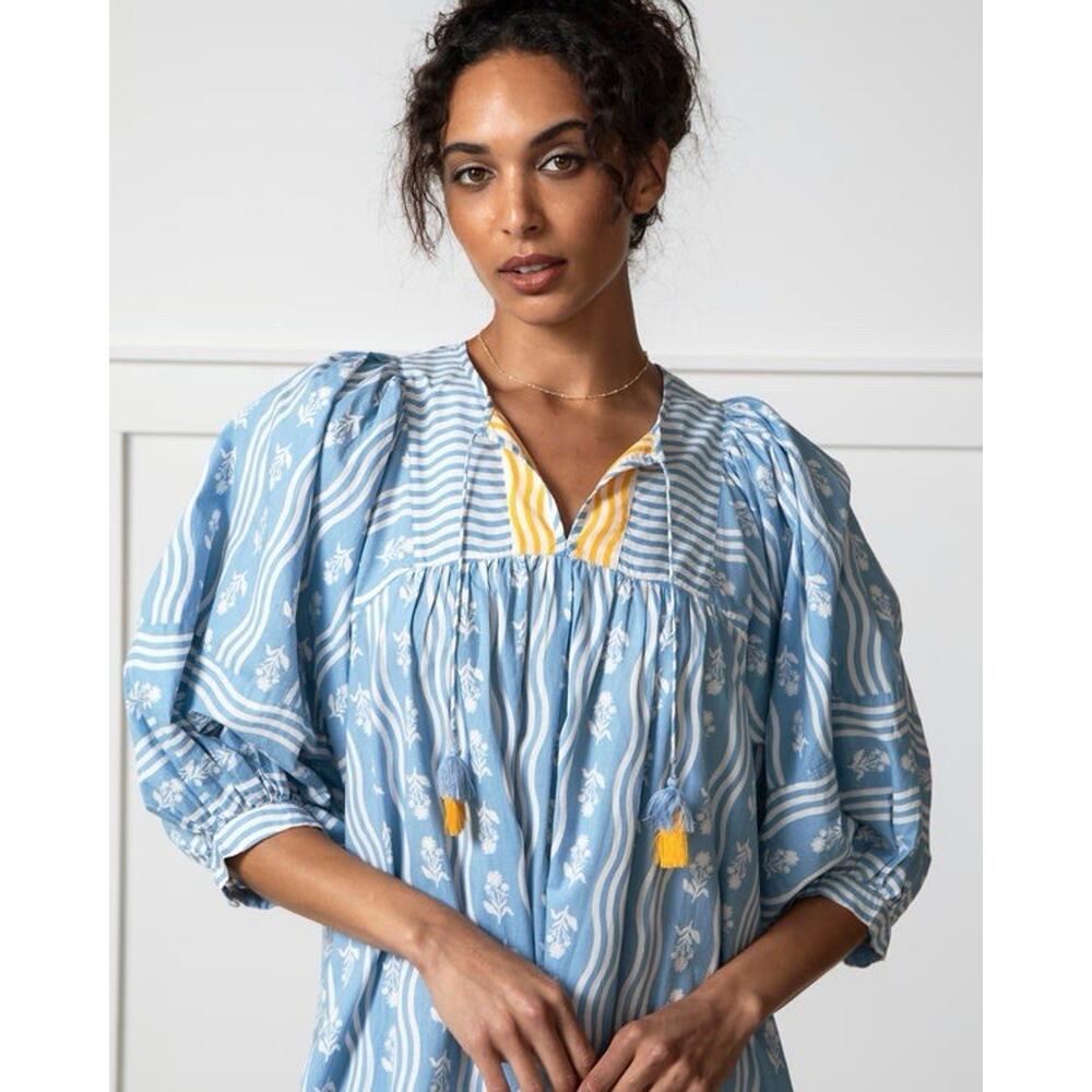 Printfresh Blue And Gold Patterned Midi Dress - image 3